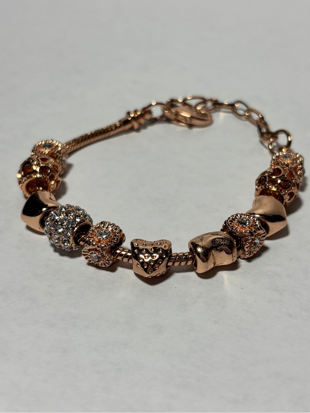 Rose Gold Charm Bracelet with Crystal Accents